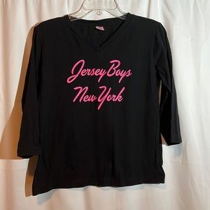 Womens Jersey Boys NYC 3/4 Sleeve Black V Neck Shirt Size Medium